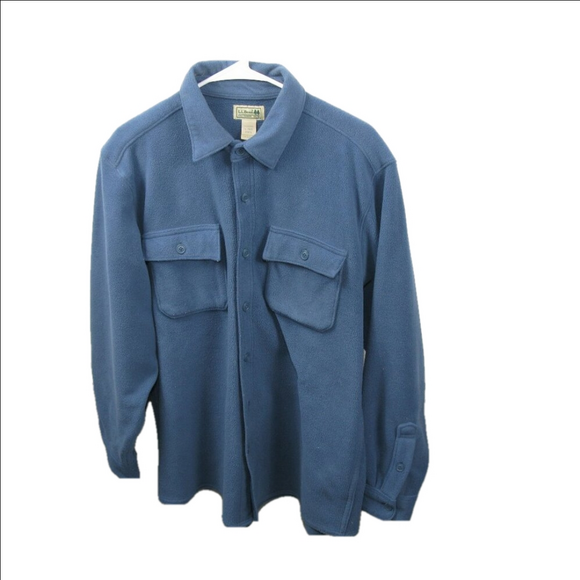L.L. Bean Blue Fleece Button Front Long Sleeve Shirt Size Large - Picture 3 of 5